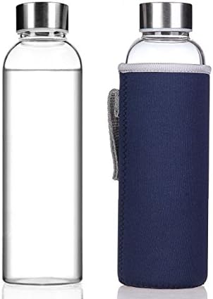 July Sky Stylish Portable Borosilicate Glass Water Bottle(12.6OZ) with Colorful Protective Bag(Blue)