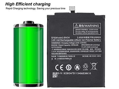 Ando Mob™ Mobile Battery Compatible for Mi Redmi Xiaomi Redmi 5A | BN34 | 3000mAh Capacity : 3120mAh (6 Months Warranty)