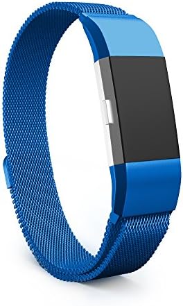 Teak Fitbit Charge 2 Bands, Blue, Stainless Steel Milanese Loop Metal Replacement Accessories Bracelet Strap with Unique Magnet Lock for Fitbit Charge 2 HR, Large, Blue by Teak