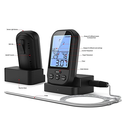 CactusAngui Wireless Digital Meat Thermometer Remote BBQ Kitchen Cooking Oven with Timer Silver - Thumbnail 2