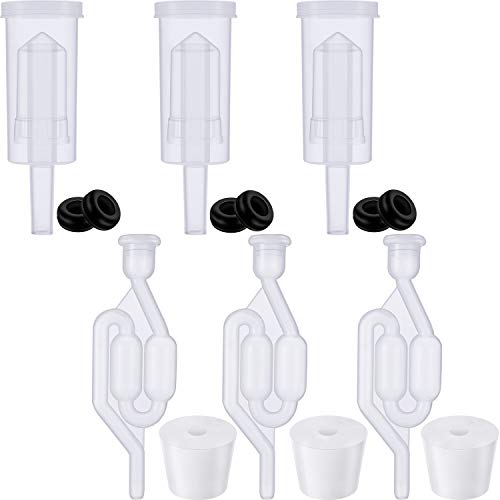 3Piece BPAFree Plastic Airlock and S Shape Bubble Airlocks with Black Silicone Fermenter Lid