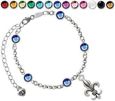 Large Antiqued Fleur di Lis Custom Crystal Color Fiona Charm Bracelet