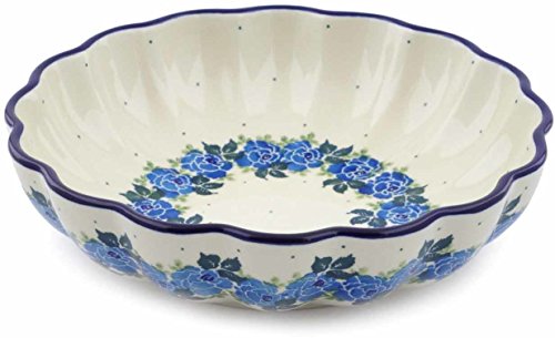 Click Here to See More Images Polish Pottery 9¼-inch Fluted Bowl made by Ceramika Artystyczna (Blue Garland Theme) + Certificate of Authenticity