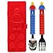 Brick Figure Flatware Spoon Fork Utensil Case Set Toddler Kids Children (NON-TOXIC MATERIAL USED PRODUCT) (Red)