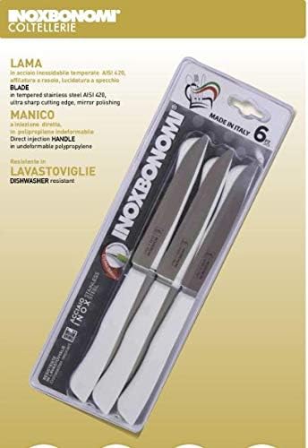 Set 6 Pack of Steak/Pizza/Table Knives Made in Italy (White)