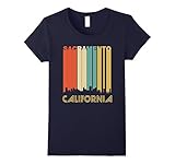 Women's Retro 1970's Sacramento California Downtown Skyline T-Shirt Small Navy