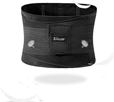 Back Brace Support Belt by TOPLEAP - Dual Adjustable Support Straps and Breathable Mesh Panels - Lumbar Lower Back Support Belt/Wrap for Men - Relief for Back Pain&amp; Stress, Regular