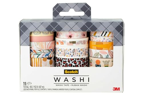 Scotch Washi Tape, Whimsical Design, 15 Rolls, Great for Bullet Journaling, Scr…