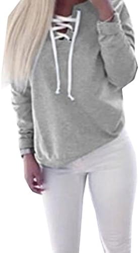 ForeverGod Women's Solid Bandage Pullover Autumn Comfort Stylish Sweatshirts Grey M