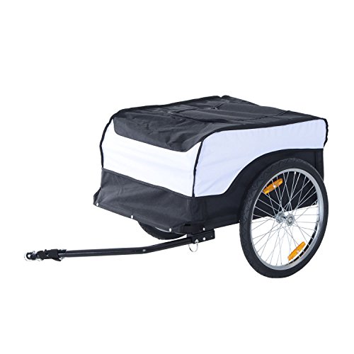 HOMCOM Transportanhänger Lastenanhänger Fahrrad Anhänge Lasten-Fahrradanhänger CargoTrailer (Weiß-Schwarz)