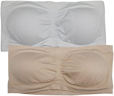 NEUYILIT Women's Strapless Bra Padded Stretch Seamless Tube Top Bra by Size M Pack Of 2, White & Nude