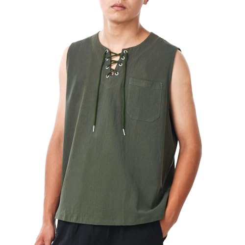 COSDREAMER Men Cotton T Shirt Medieval Renaissance Viking Pirate Shirt Tops (Tops Olive, Small)