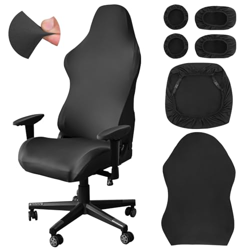 Starvortex 6 Pieces Elastic Gaming Chair Covers, Black Soft Breathable Office Chair Covers, Elastic Chair Covers for Gaming Chair, Office Chairs, with Arm Covers and Headphone Covers