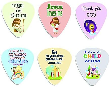 Christian Bible Verse Guitar Picks for Kids (12-pack) - FREE 1 Cute Guitar Pick Holder Wallet - Stocking Stuffers for Birthday Easter Sunday School Thanksgiving Christmas