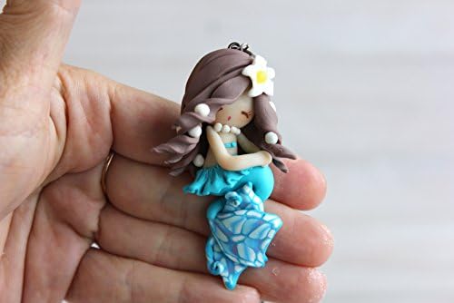 Mermaid with a blue tail, brunette mermaid, handmaid pendant, Clay pendant, kids jewelry, children's accessories, for Christmas