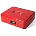 Safe Metal Cash Box with Money Tray & Combination Lock, Decaller Large Lock Storage Money Box with 5 Compartments Cash Tray, Red, 11 4/5