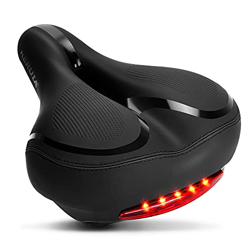 RERUIA Large Comfortable Bike Seat Wide Saddle Shock Absorbing - Oversized Memory Foam Padded Exercise Bicycle Seat Waterproof Leather Cover - Universal Soft Replacement Cycling Cushion for Men Women
