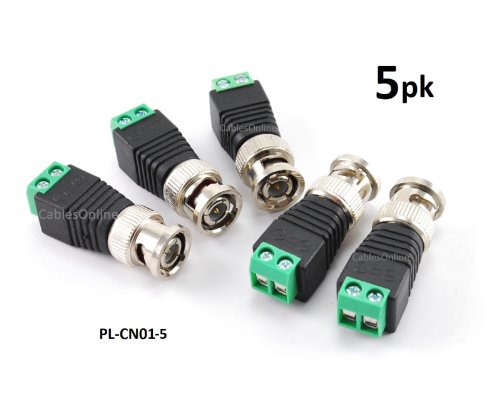 CablesOnline BNC Male Plug to AV 2-Screw Terminal Block Balum Connector(s) , 5-PACK (PL-CN01-5)