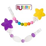 2 pack individualTeether Toy Pacifier Clip - RAINBOW and MINT Baby Girl or Boy Star Beaded Silicone Teething Toy and Pacifier Clip (Rainbow and mint)