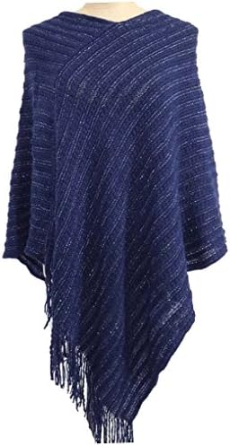 TJ CLOTHES Womens Textured Two Tone Asymmetrical Poncho Cape Shawl Wrap(K4714) (One Size, Navy)