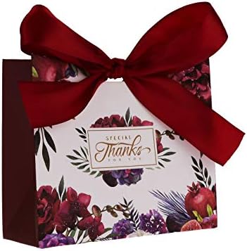Kmall 50PCS 11.5*10*4.5 cm Red Floral Welcome Gift Bags Kraft Paper Gift Pouch Super Cute High Quality Bags Perfect for Your Bridesmaids and Party Guests with Flower Patterns for Shopping, Birthday