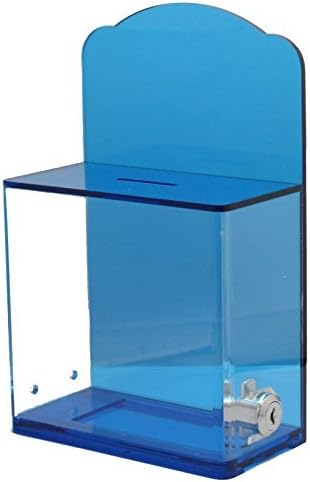 MCB Locked Donation Box with Back Wall Curved Display Area - for Fundraising Donation Box - Ticket Box (Translucent Blue)