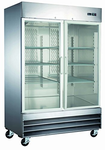 Two Door Glass Front Stainless Steel Commercial Refrigerator