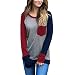 KuoShun Clearance Women Girls Fashion Autumn Winter Long Sleeve Stitching Crew Neck Sweatshirt (XXL, Red)
