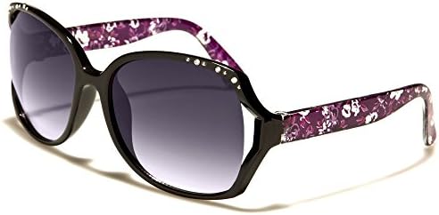 Girls Fashionable Rhinestone and Floral Vented Kids Butterfly Sunglasses UV400 - Ages 3-10 - Carry Bag (Purple)