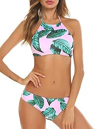 De la dama Sexy Halter Hojas Imprimir 2 piezas traje de baño acolchado Bikini Set