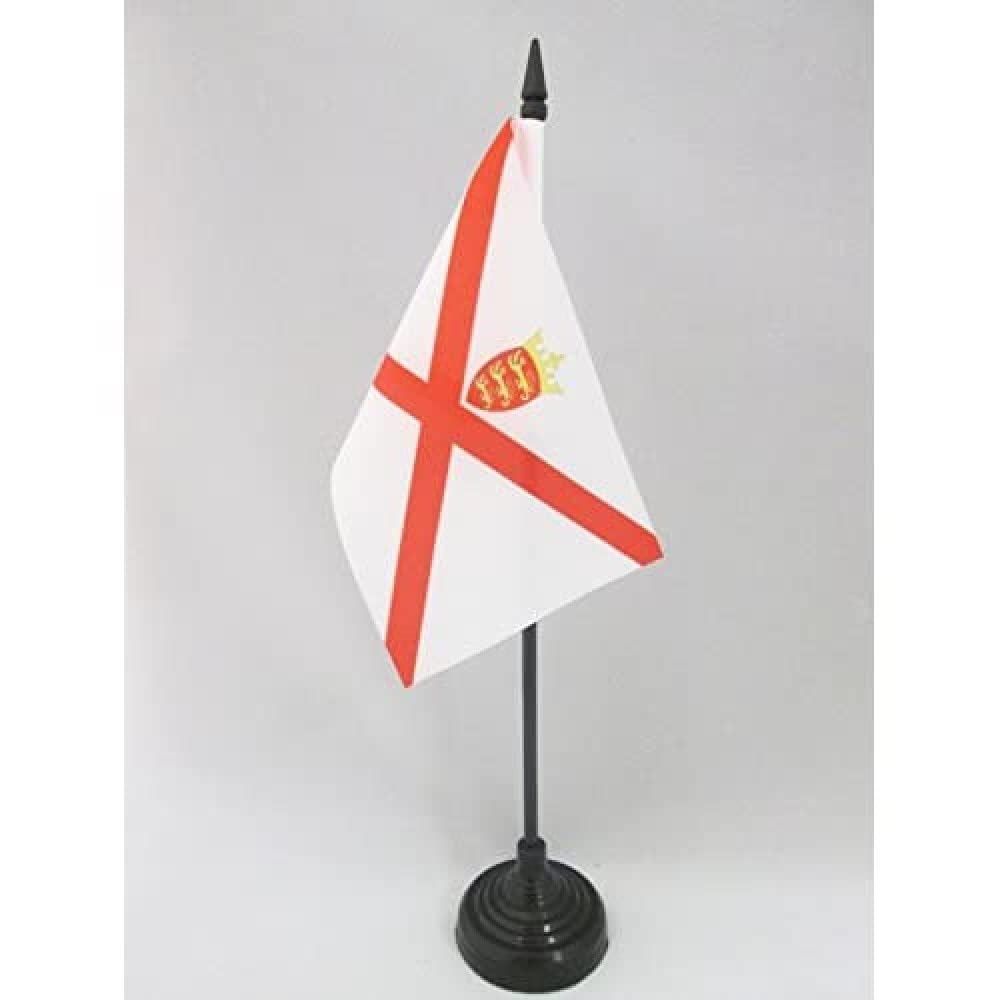 AZ FLAG - Jersey Table Flag 4'' x 6'' - Jersey Office Mini Banner 100% Polyester 15 x 10 cm - Mini Desk Flag with 10'' Pole and Black Plastic Base