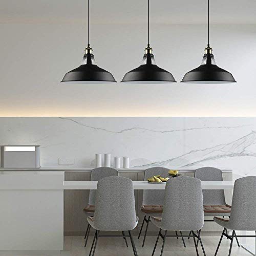 GALYGG Industrial Pendant Lighting, Metal Shade Ceiling Hanging Light Fixtures, for Kitchen Island - Outside Black Inside White, 3 Pack (Included 4W Edison Bulb) - Thumbnail 4