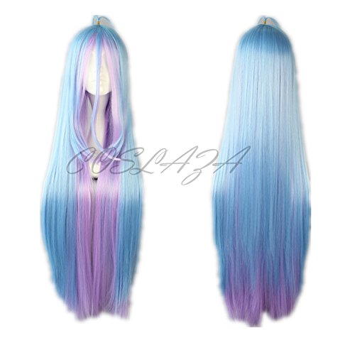 COSPLAZA Long Straight Pink Blue Mixed Anime Cosplay Wigs Halloween Party Hair
