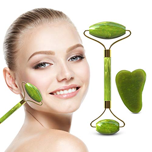 Jade Roller With Gua Sha Scraper For Face | Beauty Roller to Improve the Appearance of Your Skin, Provide Relaxation, Massage Your Face Care Routine | Real 100% Natural Jade Stone Kit for Face & Neck