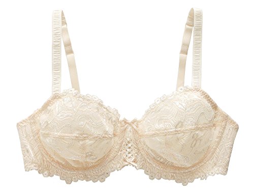 Deyllo Women’s Sheer Lace Bra Underwire Unlined Bra Full Coverage Non Padded(Beige,38DDD