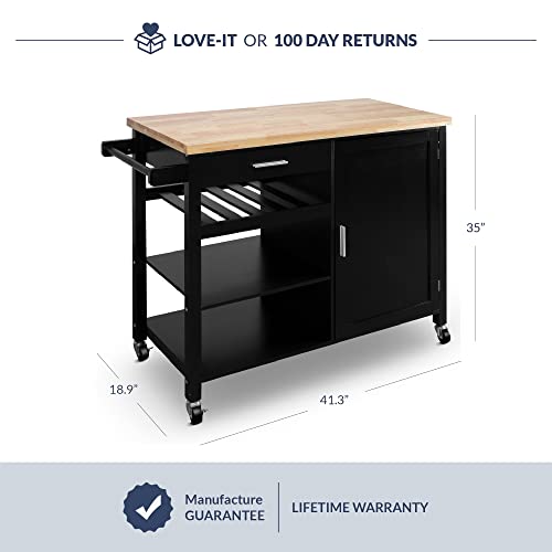 BELLEZE Modern Rolling Kitchen Island Utility Cart with a Drawer