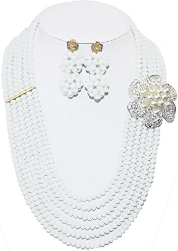 White Alabaster Handmade Beads Necklace Jewelry Sets For Wedding in Nigeria AM5165816
