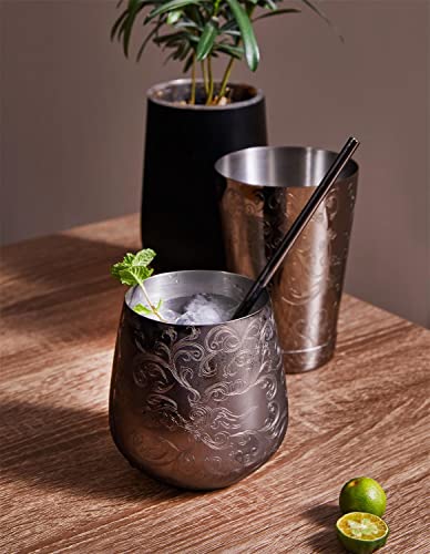 SKY FISH Stemless Wine Glasses, Set of 4 Stainless Steel Cocktail Glasses, 500ml, (Black)
