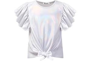 Mirawise Girls Shirts Metallic Tops Clothes Tshirt Ruffle Short Sleeve Tee Size 6-14