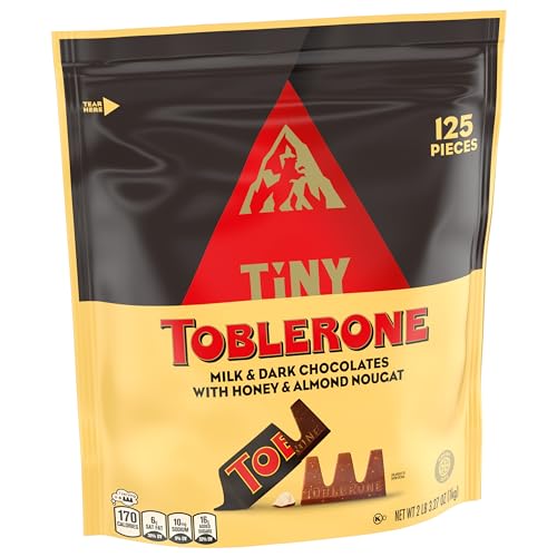 TINY TOBLERONE CHOCOLATE GIFT BAG VARIETY PACK (MILK CHOCOLATE AND DARK CHOCOLATE BARS), 125 PIECES