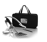 Grill Daddy BBQ Tailgate Grill Accessories Set â€” 6 Piece Full Size Barbeque Set â€” Spatula Tongs Fork Spoon and Multitool â€” Comes in Nice Carrying Case â€” Great Gift â€” Easy Storage