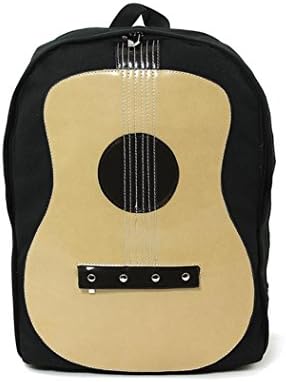 Acoustic Guitar on Black Durable Canvas Fabric Full Zipper Top Backpack