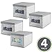 mDesign Large Soft Stackable Fabric Baby Nursery Storage Organizer Holder Bin Box with Front Window/Lid for Child/Kids Bedroom, Playroom, Classroom, Lido Collection, 4 Pack, Gray