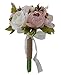 Jackcsale Bridesmaid Wedding Bouquet, Artificial Silk Roses and Peony Vintage Rustic Style Satin Roses Wedding Flower D532