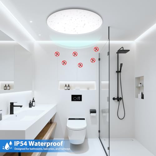 Swoieltr LED Ceiling Lamp 24W 2800 Lumens Waterproof IP54 6500K Ultra Thin Ceiling Lamp Suitable for Bathrooms, Living Rooms, Kitchens, Bedrooms and Offices.