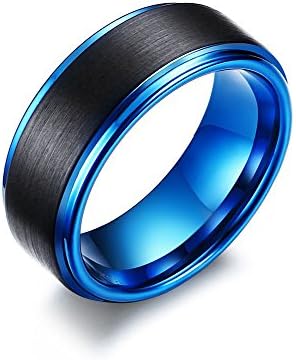 XUANPAI Custom Engraved 8mm Two-Tone BlueTungsten Carbide Wedding Promise Ring Band,Size 7-11