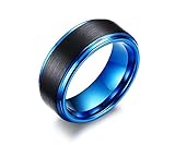 XUANPAI Custom Engraved 8mm Two-Tone BlueTungsten Carbide Wedding Promise Ring Band,Size 7-11