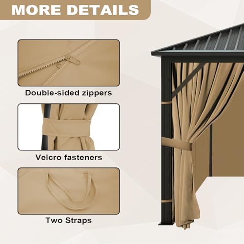SLASHOME 12x12 Gazebo Curtains Waterproof 4-Panel Brown Outdoor Sidewalls image 24