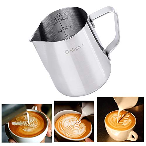 Dailyart Milk Frothing Jug Frothing Pitcher Espresso Steaming Pitcher Barista Tool Coffee Machine Accessory 304 (18/8) Stainless Steel 350ml (12oz)
