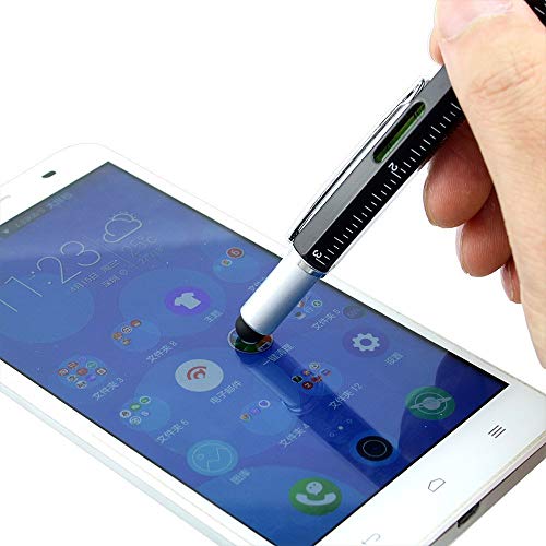 Falytemow 6 in 1 Multi Tool Tech Pen Multifunction as 0.7mm Black Ballpoint Pen Touchscreen Stylus Ruler Level Flathead and Phillips Screwdriver Cool Pen for Christmas or Valentine Gift (1pcs Blue)